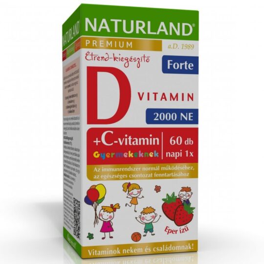 Vitamina D3 Forte cu Vitamina C pentru Copii, Aromă de Căpșuni – 60 Comprimate Masticabile