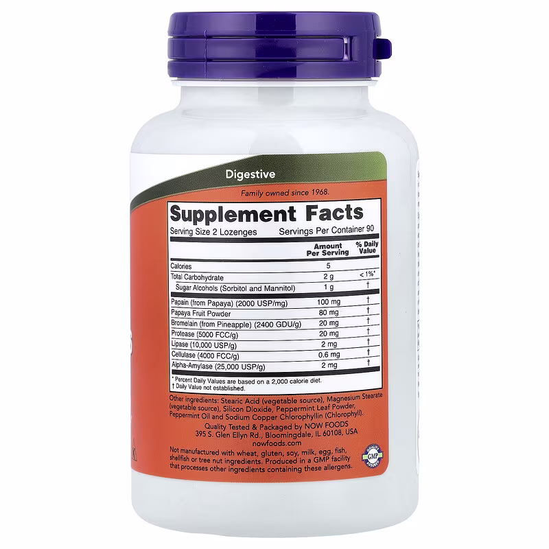 Now Foods Papaya Enzyme 180 comprimate masticabile